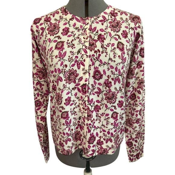 Croft & Barrow Womens S Floral Print Button-Down Cardigan Sweater Ivory/Pink - Picture 1 of 10